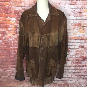 Vintage 70s Simco Brown Fringe Western Suede Jacket